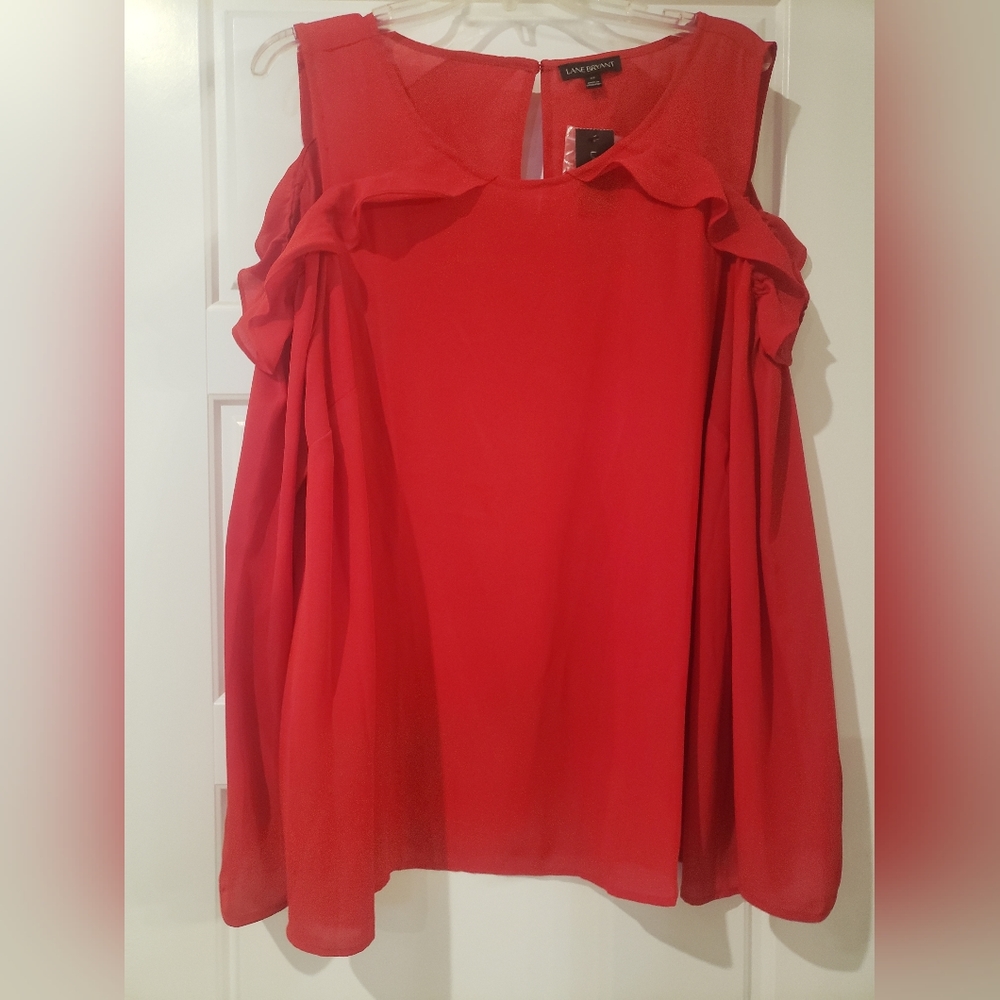 Lane Bryant Red Cold Shoulder Blouse